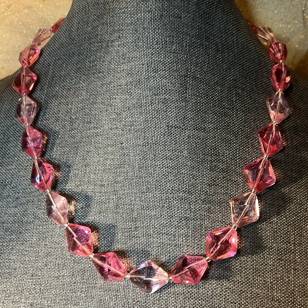 Vintage W. Germany Signed Pink Lucite Beaded Necklace 22” Great - Picture 2 of 4